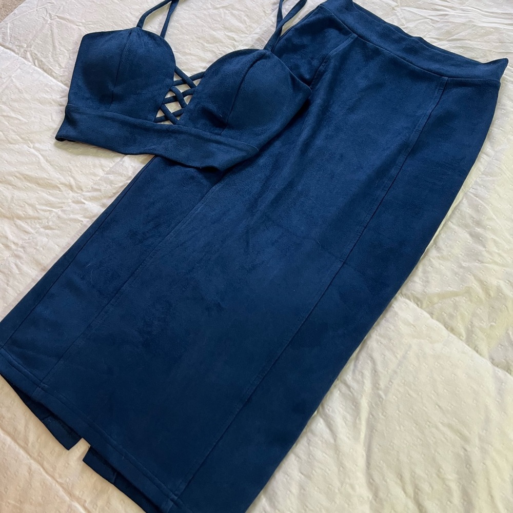 Windsor blue midi skirt and crop top set